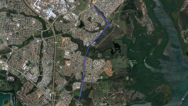 Approximate route of the new road linking Mango Hill to Griffin. Picture: Google