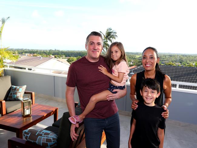 Nathan and Monaliza Baldwin have recently moved into the new home at Bracken Ridge with their children Ruby (4) and Oliver (8) Baldwin, Bracken Ridge, Wednesday 15th January 2020 Picture AAP/David Clark