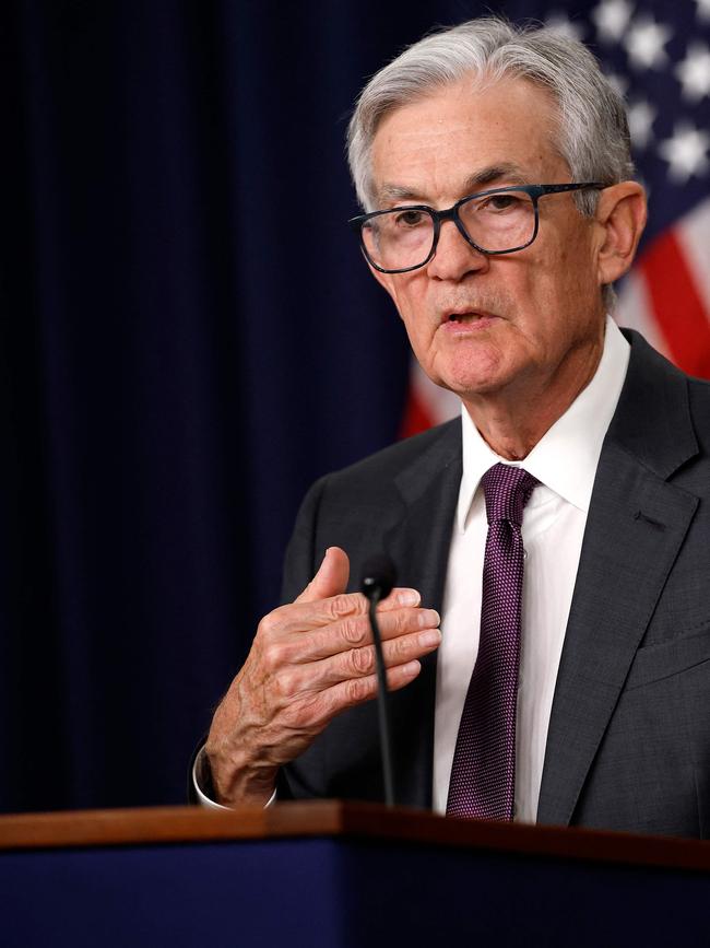 US Federal Reserve chairman Jerome Powell delivers remarks at a conference following the most recent Federal Open Market Committee (FOMC) meeting. Picture: Getty Images/AFP