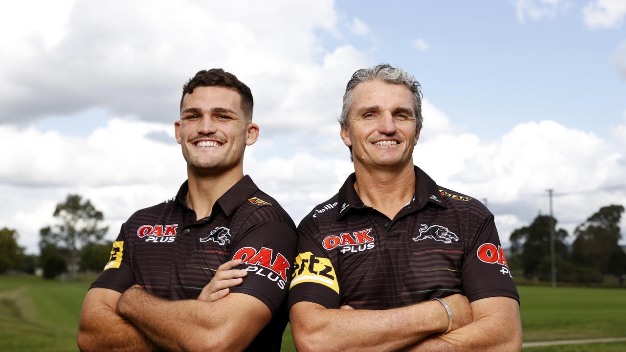 DAILY TELEGRAPH APRIL 13. Penrith Panthers coach Ivan Cleary and son Nathan Cleary have both signed with the club until the end of the 2027 season. Pictured at the Panthers Rugby League Academy after the announcement. Picture: Jonathan Ng