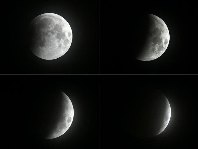 This combination of pictures shows the full moon during a "blood moon" eclipse as seen from Dambulla on July 28, 2018. Picture: AFP