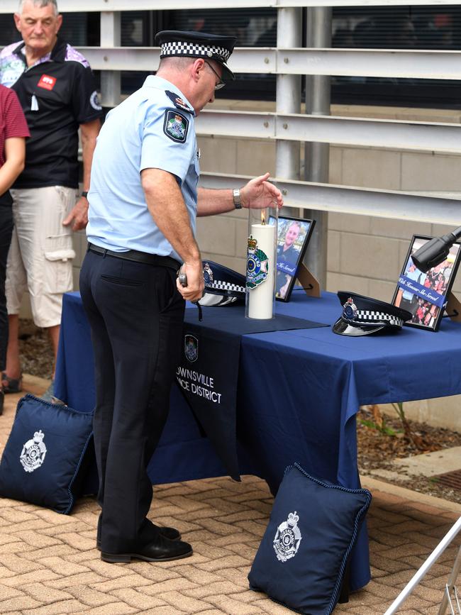 Memorial police service for Constable Matthew Arnold and Constable Rachel McCrow at Townsville Police Station. Acting Assistant Commissioner Glenn Morris. Picture: Evan Morgan