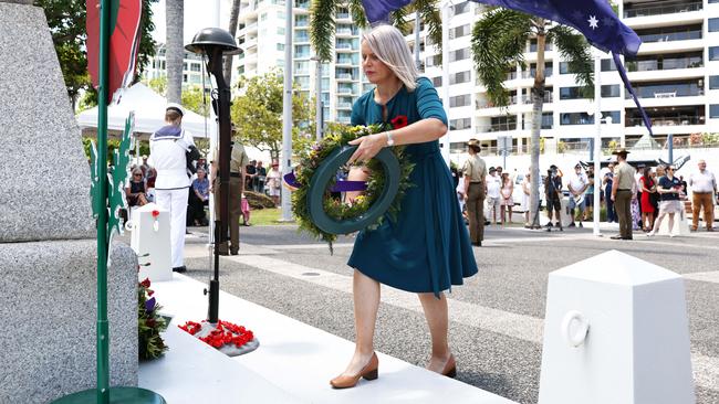 Bree James lays a wreath at the Cairns cenotaph during the 2024 Cairns RSL sub branch Remembrance Day ceremony, held at the Cairns cenotaph on the Esplanade. Picture: Brendan Radke