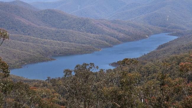 Thomson Reservoir, Melbourne's largest dam, viewed from Cast Iron Point lookout. The reservoir is at 80% capacity Picture: ANDY ROGERS