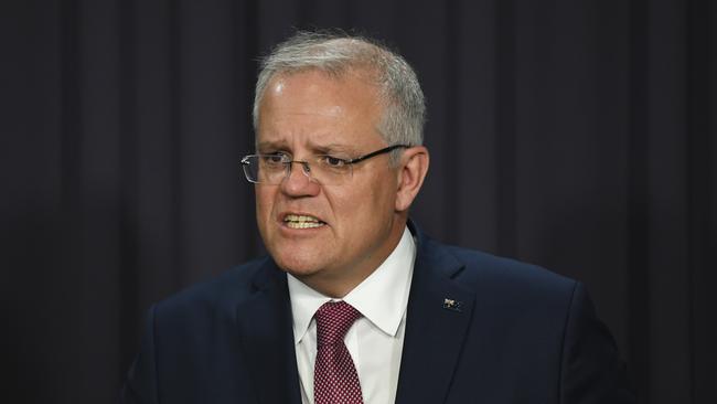 Prime Minister Scott Morrison has been speaking with Coles and Woolworths about the coronavirus and supply chains. Picture: AAP Image/Lukas Coch