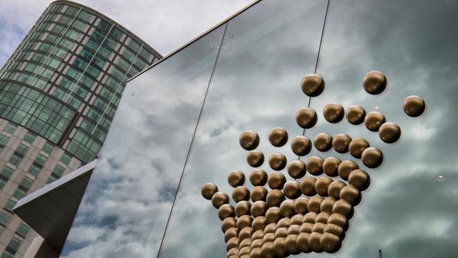 The Crown Casino logo adorns the side of their casino in Melbourne. Picture: AFP