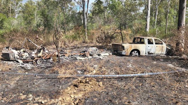 Police are investigating after a four-wheel drive ute towing a caravan caught fire on the Bruce Highway at Raglan on Sunday, September 1. Picture: Darryn Nufer