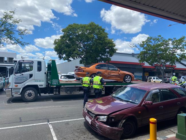 A patient was transported to Gatton Hospital following a three car crash in Railway Street, Gatton on Thursday. Photo: Hugh Suffell.