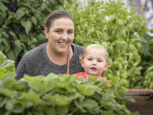 Courtney Boom with son Toby-Joe Boom in the Pohlmans Vegie Patch area at the Toowoomba Royal Show, Saturday, April 1, 2023. Picture: Kevin Farmer