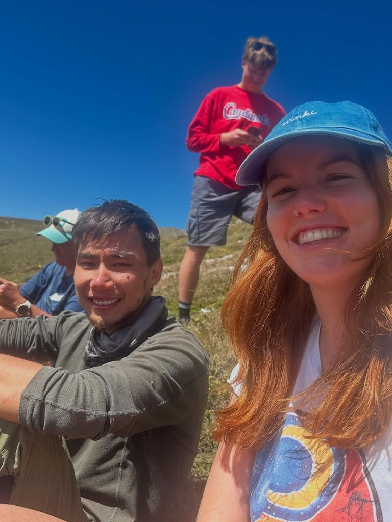 Hadi Nazari and Jessica Hart, soon after the hiker was found.