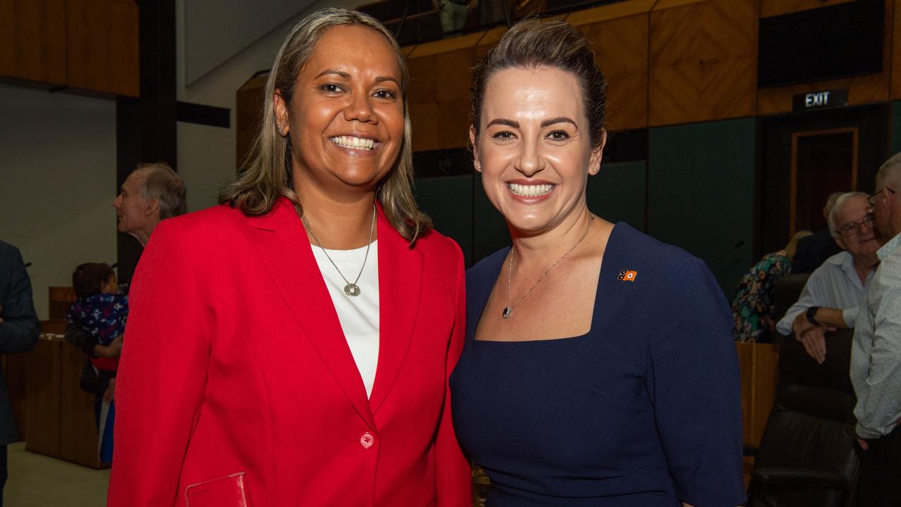 Selena Uibo Leader of the Opposition, Northern Territory Government of Australia and Chief Minister Lia Finocchiaro at the official Opening and First Meeting of the 15th Legislative Assembly of the Northern Territory.' Picture: Pema Tamang Pakhrin