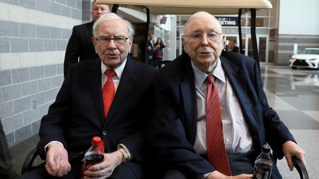 Berkshire Hathaway chairman Warren Buffett, left, and vice chairman Charlie Munger at the annual Berkshire shareholder shopping day in Omaha, Nebraska. Picture: Scott Morgan/Reuters