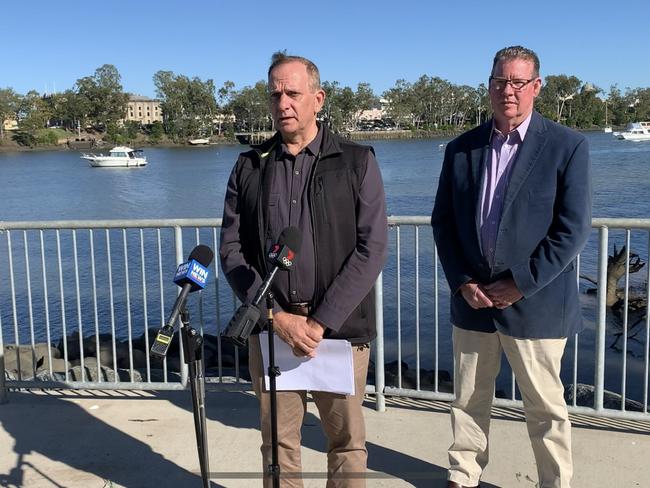 Rockhampton mayor Tony Williams and Rockhampton MP Barry O'Rourke discussing the new Rocky 2030 whitepaper, a list of potential longer-term projects to boost the city's prosperity. PHOTO: Lachlan Berlin