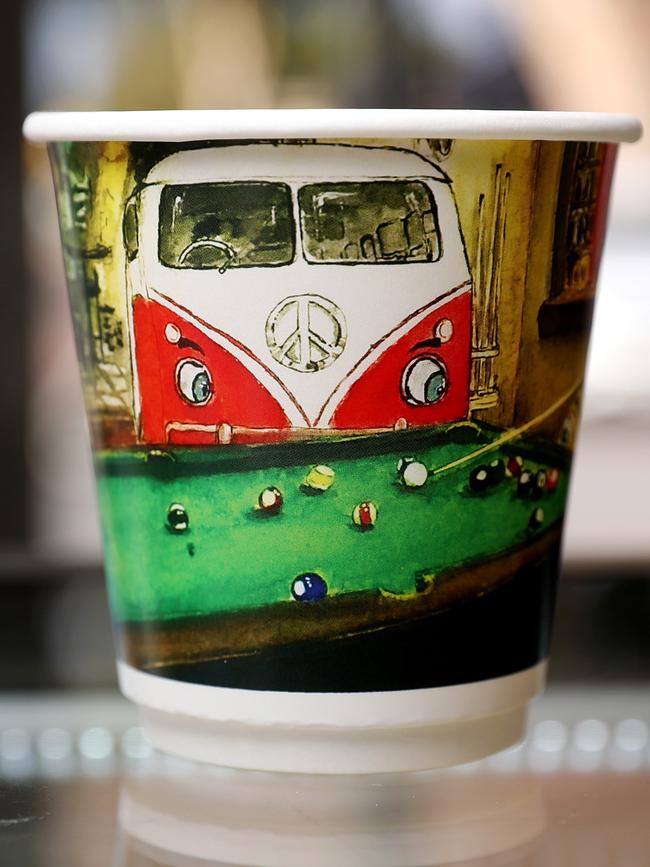 Chelle Destefano’s coffee cup art. Picture: Calum Robertson.