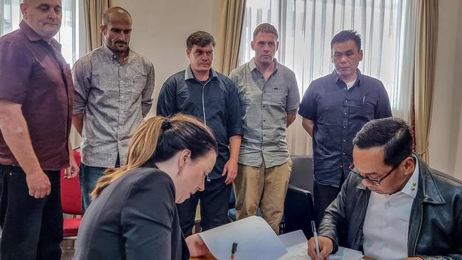 The five remaining members of the Australian Bali Nine drug ring flew home on Sunday after 19 years in jail in Indonesia. Picture: AFP / Indonesia's Coordinating Ministry for Law, Human Rights, Immigration and Corrections