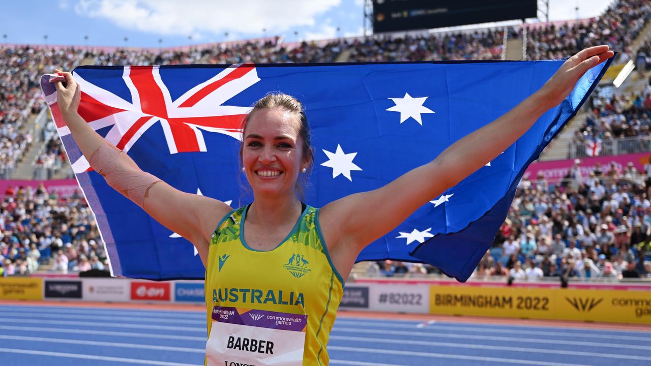 Kelsey-Lee Barber has won gold with her last throw of the competition. Piture: David Ramos/Getty Images