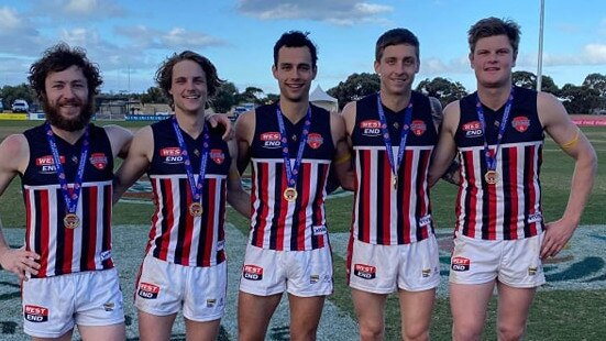 Ben Gregory (right) with Kalangadoo teammates. Picture: Kalangadoo Football Club