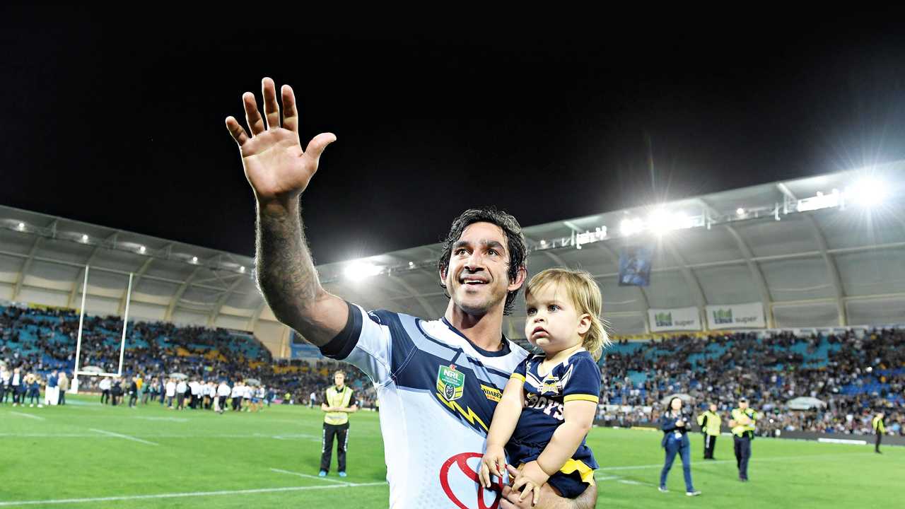 LEGEND RETIRES: North Queensland Cowboys half Johnathan Thurston waves goodbye following his final NRL match against the Gold Coast Titans. Thurston said his time as a teenager in Toowoomba turned his life around. Picture: DAVE HUNT