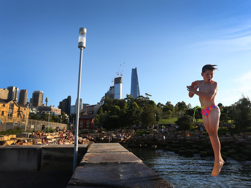 Swimmers can now enjoy a newly opened swimming area at Marrinawi Cove, located in Sydney's Barangaroo development. (Photo by Lisa Maree Williams/Getty Images)