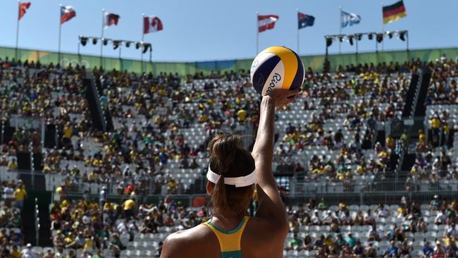 The beach volleyball stadium is party central in Rio. Picture: AFP