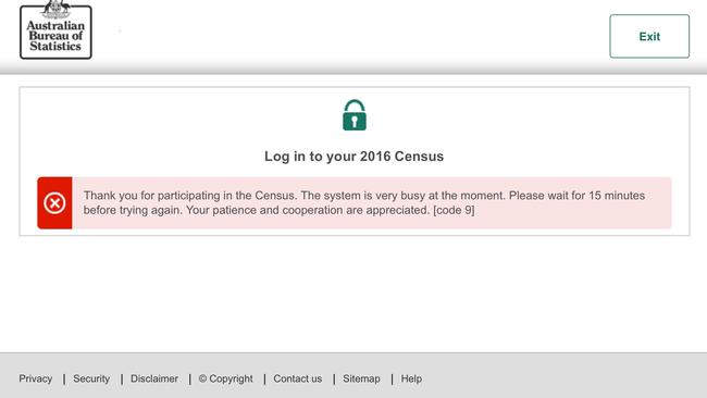 A screengrab of the government website on Tuesday evening when millions were expected to complete their forms online. Picture: AAP Image/Australian Government