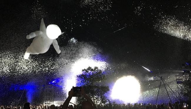 Place des Anges showers Womadelaide in feathers on Friday night. Picture: Michael Owen-Brown