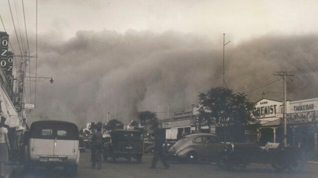 A Mildura dust storm, circa 1940. Picture: State Library Victoria