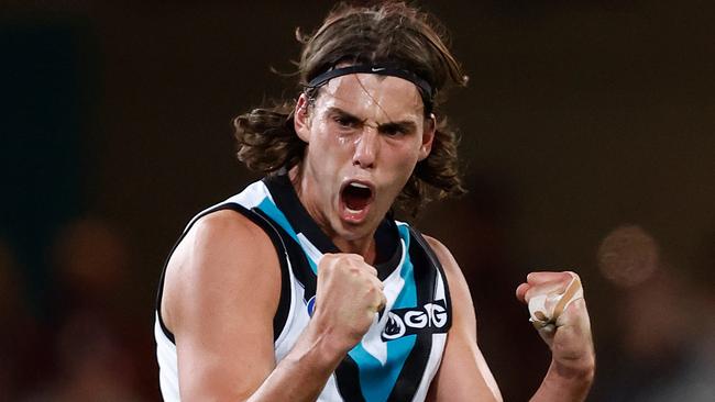 Ollie Lord is one of several Port key forwards in the round 1 mix. Picture: Michael Willson/AFL Photos via Getty Images