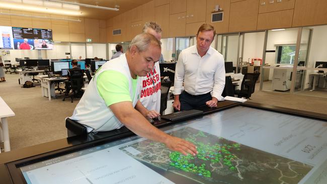 Premier Steven Miles and Mayor Tom Tate look at Gold Coast Storm Damage. Pic Annette Dew