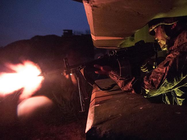 South Korean marines participate in an exercise on Wednesday in Baengnyeong Island in a show of force directed at its rival. Picture: South Korean Defense Ministry/Getty Images