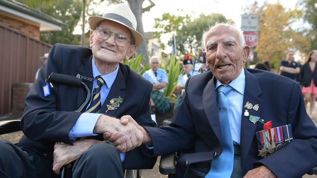 Veteran of the Second World War Bill Sylvia, 93 with Frank Balbi, 96. Picture: Simon Bullard