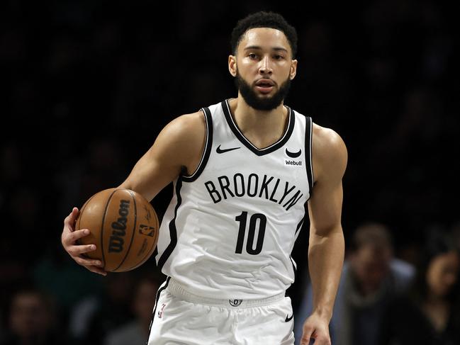 NEW YORK, NEW YORK - FEBRUARY 13: Ben Simmons #10 of the Brooklyn Nets dribbles during the first half against the Boston Celtics at Barclays Center on February 13, 2024 in the Brooklyn borough of New York City. NOTE TO USER: User expressly acknowledges and agrees that, by downloading and or using this photograph, User is consenting to the terms and conditions of the Getty Images License Agreement.   Sarah Stier/Getty Images/AFP (Photo by Sarah Stier / GETTY IMAGES NORTH AMERICA / Getty Images via AFP)