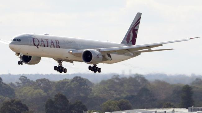 A Qatar Airways aircraft arrives in Perth. Picture: AAP