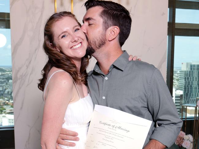 Emily and Ryan Burton from Blackwater, just married, as January 2025 has more booking than last year and Valentines day has already been booked out for weddings in 2025, Wedding Registry, BRISBANE city  - on Tuesday 7th January 2025 - Photo Steve Pohlner