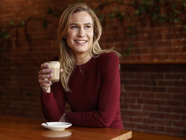 Kristie Johnston has a coffee in Moonah while waiting for votes to be counted in the recent state election. Picture: Zak Simmonds