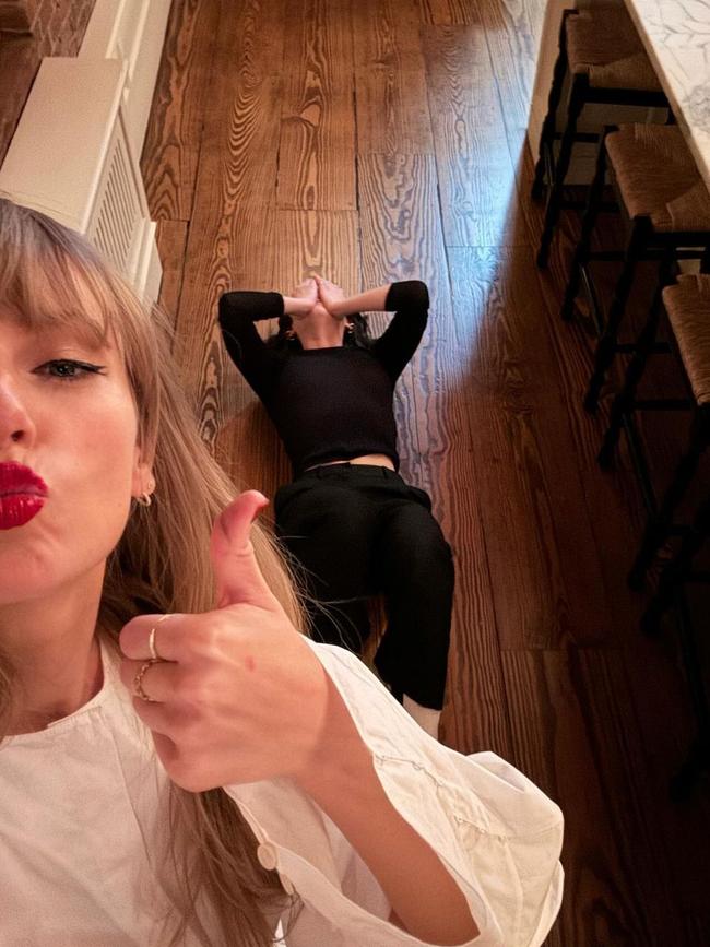 Taylor Swift fooling around with Gracie Abrams (lying on floor). Picture: Instagram