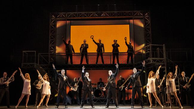 The cast of the Melbourne production of ‘Jersey Boys’. Picture: Jeff Busby