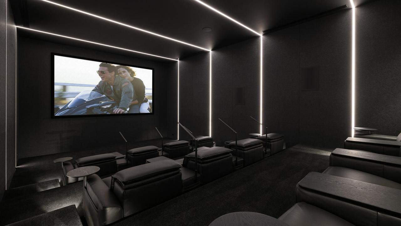 The home cinema features tiered seating.