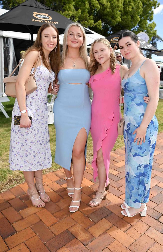 Leah Hanley, Ashlee Davis, Sophia Crispin and Jessy Holley at Weetwood race day, Clifford Park. Picture: Patrick Woods.
