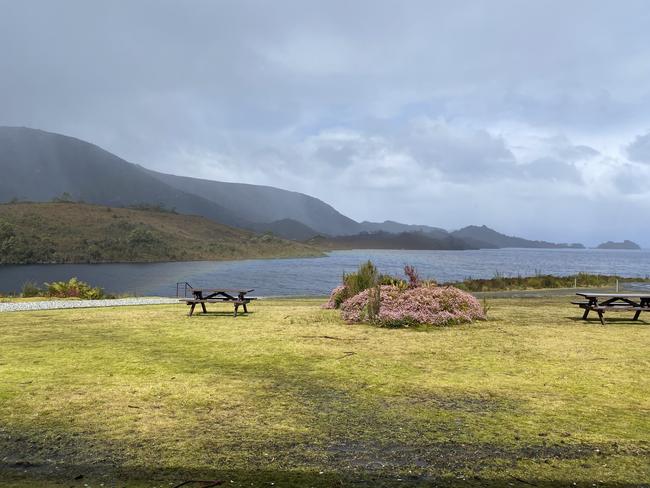 The magic view over the lake from Pedder Wilderness Lodge’s Twelvetrees Bar &amp; Restaurant. Picture: Cas Garvey