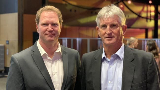 Rayne Cottrrell (left) and Mark Goddard at the MECC on July 20 for the 2022 Queensland Mining Awards.