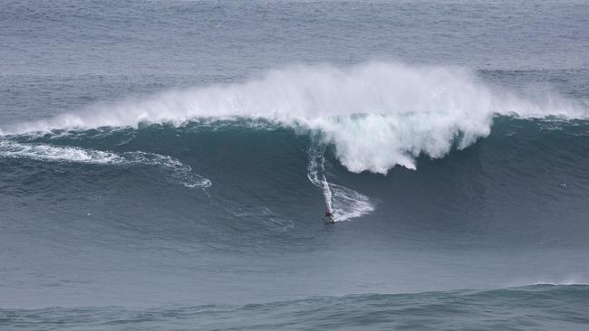 Ross Clarke-Jones surfs a big wave at Praia do Norte in Nazare, Portugal. Picture: Red Bull