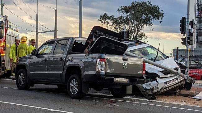 The scene of the accident at the intersection of Ferry Rd and Queen St at Southport. Picture: Keith Woods.