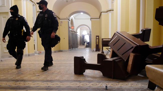 Damage inside the US Capitol building in Washington on Thursday. Picture: AFP