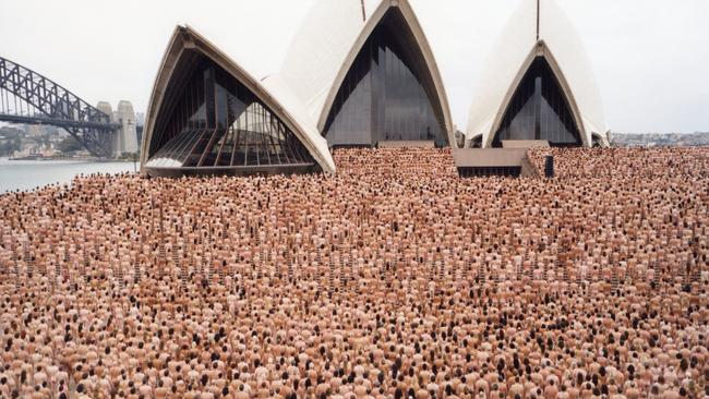 A sea of naked participants brave the cold at the Sydney Opera House in 2010 Picture: Spencer Tunick.