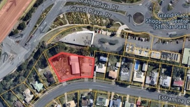 An aerial view of the site of the proposed community centre at Estramina Rd, Regents Park marked in red with the Grand Plaza Shopping Centre at the top of the map. Picture: Logan City Council website