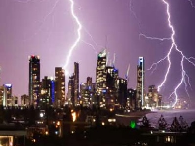 Photograph of storm on the Gold Coast skyline - used in presentation on disaster management at the Gold Coast City Council.