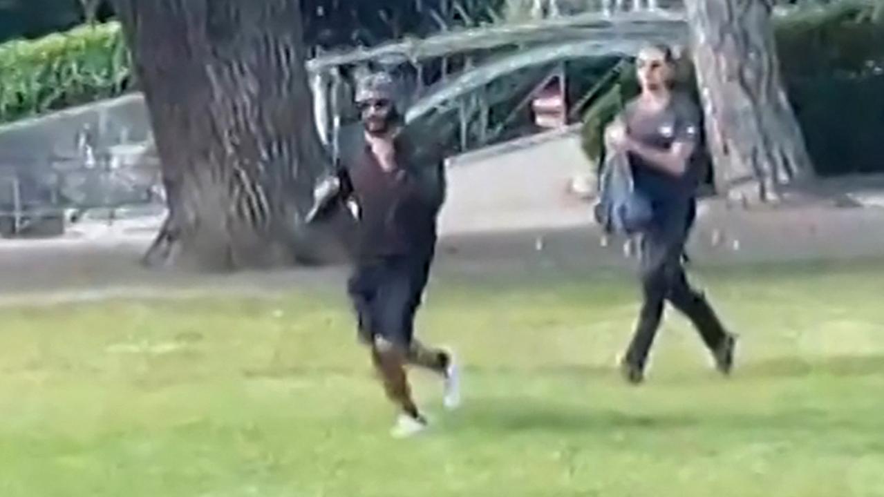 Four children were injured after being stabbed by a man (left) in a French Park. Picture: AFPTV / AFP