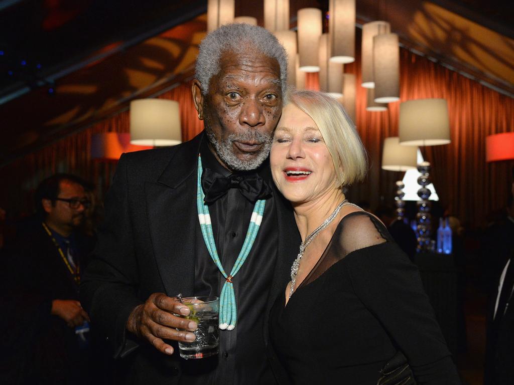 Morgan Freeman and Helen Mirren attend The Weinstein Company’s 2016 Golden Globe Awards After Party. Picture: Michael Kovac/Getty Images for Moet Chandon