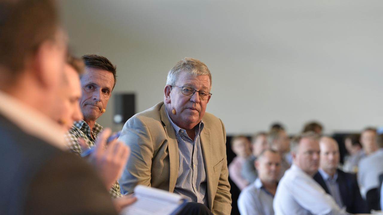 Mike Stewart (right) of LJ Hooker on the panel at the Future Toowoomba lunch at Wellcamp Airport, Friday, December 3, 2021. Picture: Kevin Farmer